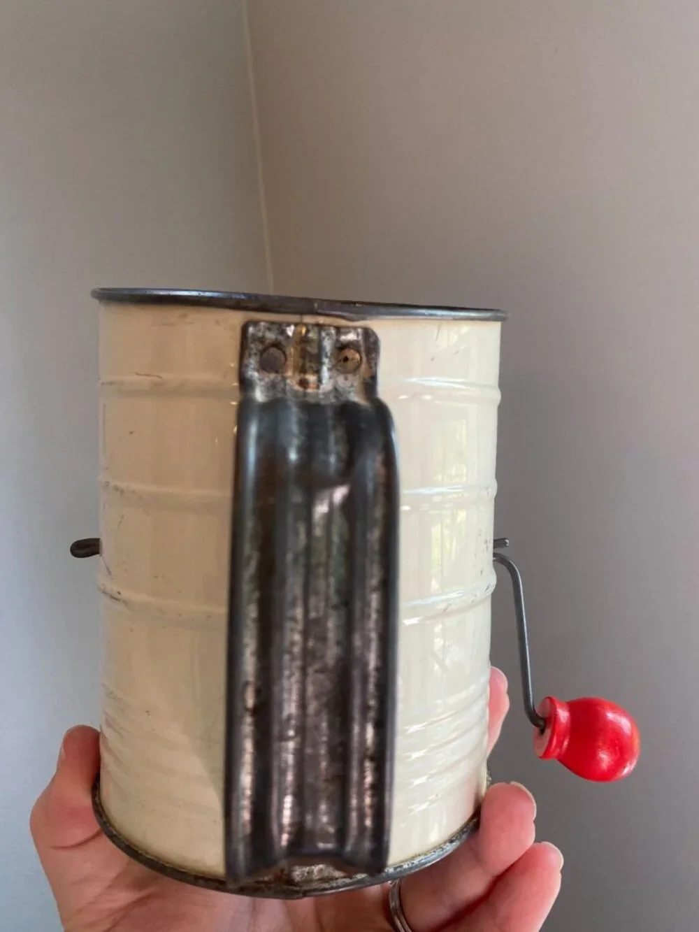 Vintage Metal Apple Flour Sifter With Hand-Crank